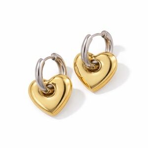 New! Gold Mixed Metal Heart Huggie Earrings NWOT